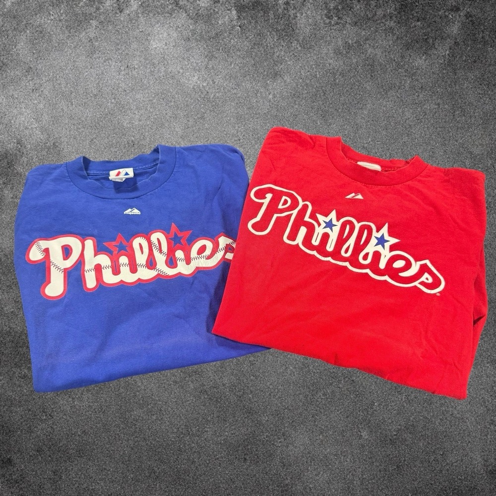 Lot 2 Philadelphia Phillies MLB T Shirts Men Medium Victorino Ruiz Baseball Tees